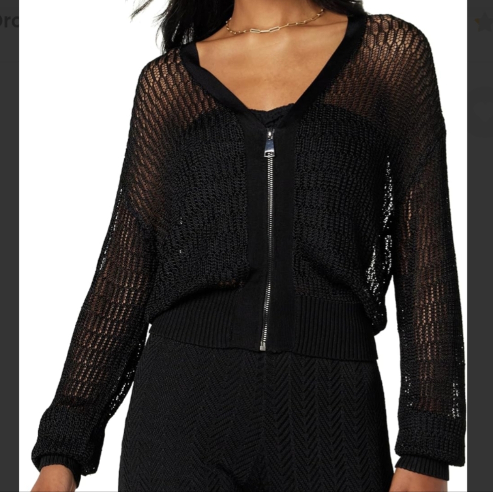 The Drop Black Mesh Zip-Up Sweater 2XL NWT